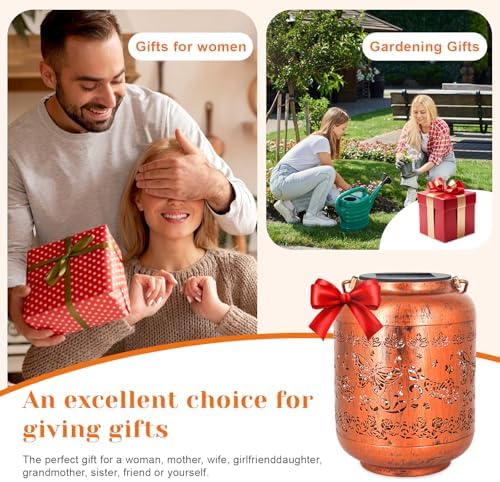 Birthday Gifts for Women Mom Grandma - Butterfly Solar Lanterns Outdoor Waterproof Copper Metal Hanging Solar Lights for Yard Garden Ornament Decor Gardening Gifts for Her - Image 3