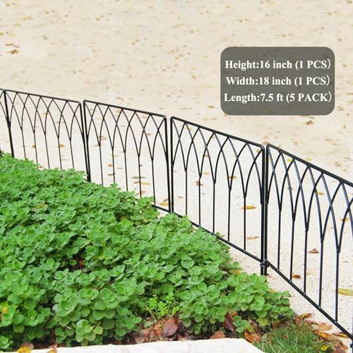 5 Pack Decorative Fence Metal Garden Fence 16in x 7.5ft Panel Set Animal Barrier Border Edging - Image 3