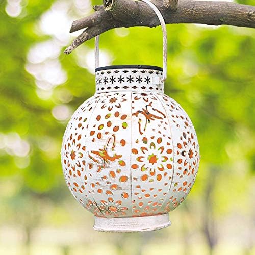 2-Pack Solar Lantern Outdoor Hanging Lights Waterproof Metal LED Decorative Lights with Shadow Casting for Patio Garden Yard Tabletop（White） - Image 2