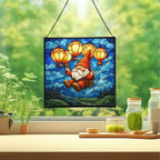 Gnome with Lantern Balloons Stained Glass Suncatcher – Square Hanging Window Panel for Home or Greenhouse – Whimsical Glass Art Gift for Garden Lovers, Christmas, Halloween, Father Days zvm4QW - Image 2