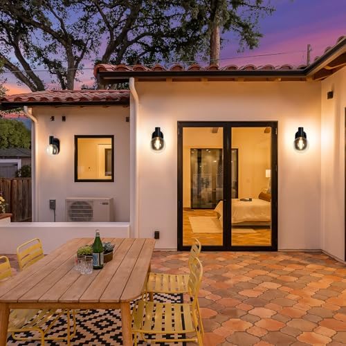 Outdoor Wall Light Fixture, Indoor Outdoor Wall Sconce, Waterproof Outdoor Porch Light, Black Vanity Light Fixture with Clear Globe Glass, Anti-Rust E26 Socket for Bathroom, Garage, Patio - Image 6