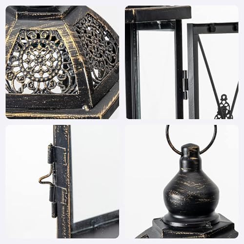 Large Lantern Decorative Outdoor & Indoor, Set of 2 (15’’&10’’) Metal Candle Lanterns Decor, Vintage Hanging Candle Holder for Front Porch Patio Wedding Farmhouse Home, Spring Decoration - Image 4