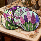 Stained Glass Window Hanging 4 Pcs Set Tulips Plum Flower Daffodils Hyacinths 6.3" - Suncatcher Door Garden Sun Catcher Decor Birthday Mother's Day for Mom Woman Nana - Image 2