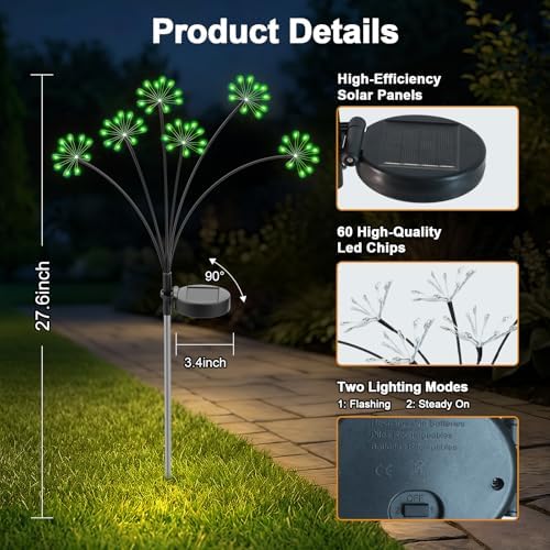 Solar Garden Lights Outdoor, Upgraded Solar Swaying Starburst Light Waterproof with 2 Modes, Solar Fairy Firework Lights for Yard Patio Pathway Flowerbed Balcony Garden Decoration (Green, 4 Pack) - Image 7