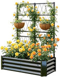 Galvanized Raised Garden Bed with Trellis for Outdoor Climbing Plants Black by Unknown