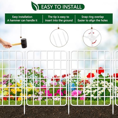 30ft x 17in Garden Fence Animal Barrier, 28 Panels No Dig Fence Border, Rustproof Metal Decorative Garden Fencing with Ground Stake, Flower Bed Edging Border for Dog, Rabbit, Outdoor Patio, White - Image 5