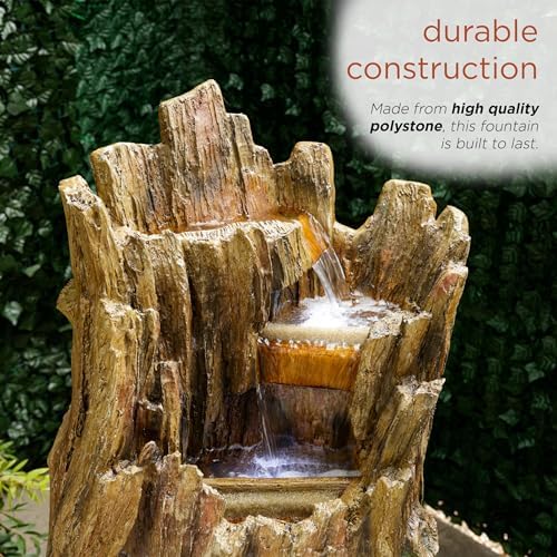 Alpine Corporation TZL338 Outdoor 3 Tier Waterfall Tree Trunk Floor Fountain with LED Lights for Patio, and Lawn Decor, 59 Inches Tall - Image 6