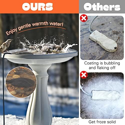 2 Pack Upgrade Bird Bath Heater for Outdoors in Winter, Pond Deicer 60 Watts Birdbath Deicer Water Heater Thermostatically Controlled with Auto Shut off Function for Patio Lawn (Army Green,Black) - Image 4
