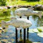 Teaeeno Set of 2 Antique Koi Fish Statue, Outdoor Garden Sculpture for Patio, Backyard, Pond, and Home Decor (White) by Teaeeno