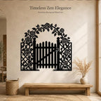 Rose Garden Gate Metal Wall Art WallArt Decor Metal Signs Metal Outdoor Decor Elegant Farmhouse Rustic Style Wall Sculpture Hanging Plaque Ornament Home Decoration for Living Room Bedroom (Black,16inch) - Image 5