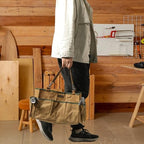 Tool Tote, Heavy Duty Waxed Canvas Wide Mouth Tool Pouch, Muti-Purpose Tool Bag with Adjustable Shoulder Strap (15 X 9.8 X 7.8 inch) | Khaki - Image 5