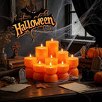 9 Pcs Ribbed Flameless LED Pillar Candles with Remote, Battery Operated Flickering Fake Candles for Wedding Fireplace Halloween Christmas Decor, Orange - Image 2