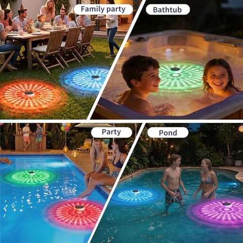 2-Pack Solar Floating Pool Lights, Upper & Lower Dynamic RGB Color-Changing, Waterproof Floating Pool Lights Solar Powered for Pools, Tubs, Outdoor Parties & Garden Decor - Image 7