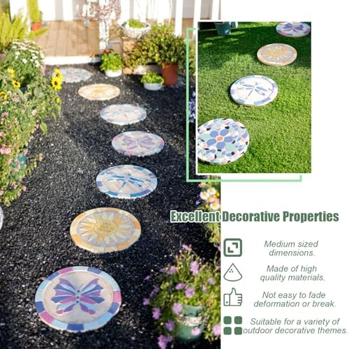 Kunovo Outdoor Stepping Garden Stones, Exquisite Path Decorative Stone with Sun Butterfly Flower Dragonfly Pattern, Backyard/Pathway Landscaping Decor (Size : Butterfly), 58741 - Image 2