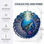 Shwing Wind Spinner 12 Inch Sea Turtle Wind Spinner Hanging Wind Sculptures Ocean Turtle Coral Reef Metal Ornament Outdoor Kinetic Garden Art for Patio Porch Beach Coastal Decoration - Image 5