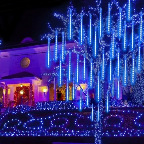 Christmas Lights Outdoor 2 Pack 16 Tubes 384 LED Meteor Shower Lights Blue - Image 4