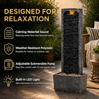 Teamson Home 38.5" Faux Slate Outdoor LED Waterfall Fountain, Gray/Black - Image 2