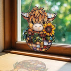 Sunflowers and Highland Cow Tiffany Acrylic Suncatcher - Image 3