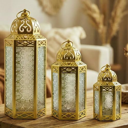 Vela Lanterns Decorative Outdoor & Indoor Tall Floor Candle Holders, Gold by VelaCandleLanterns