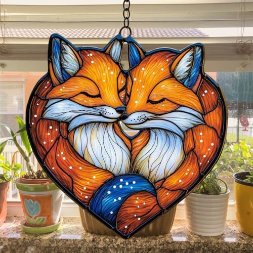 Cute Loving Couple Fox Acrylic Suncatcher - Image 4