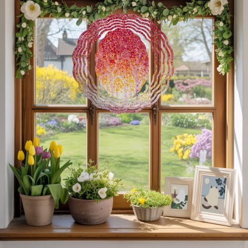 12 Inch Red Yellow Forest Wind Spinner for Yard and Garden,Nature Oil Painting Tree Branch Leaves Hanging Ornaments Outdoor 3D Kinetic Wind Sculpture Spinners Indoor Outdoor Patio Décor Gift - Image 5