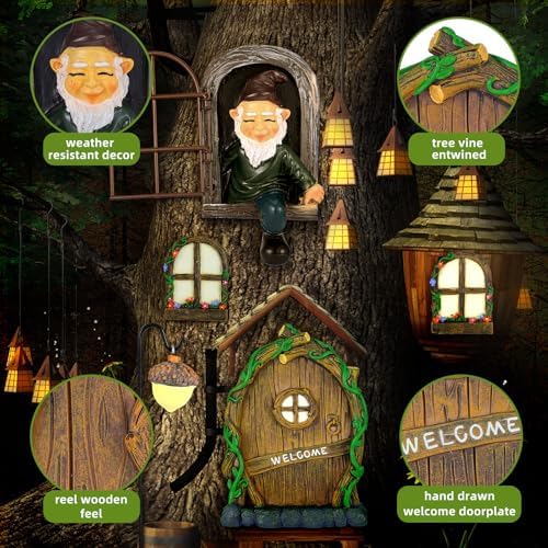 7 Pcs Fairy Garden Accessories Tree Hugger Gnome Statue Tree Faces - Image 5