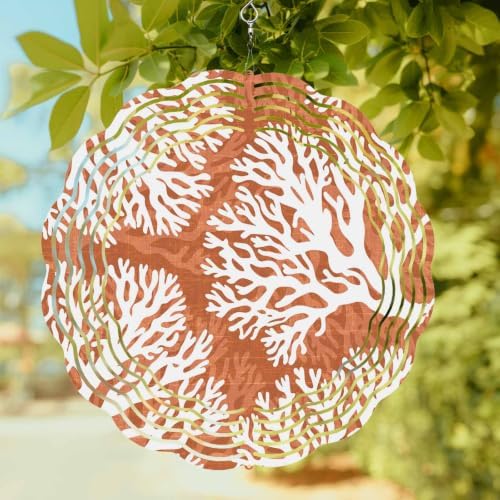 10 Inch Orange Coastal Coral Wind Spinner for Yard and Garden, Summer Nautical Sea Beach Ocean Hanging Ornaments Outdoor 3D Kinetic Wind Sculpture Spinners Indoor Outdoor Patio Décor Ornaments Gift - Image 2