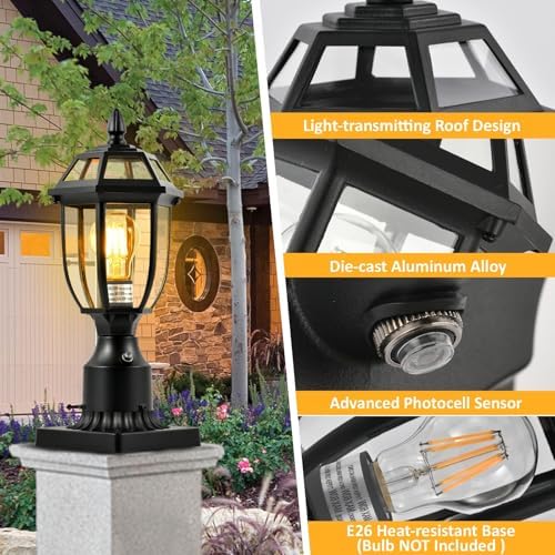 Dusk to Dawn Outdoor Post Lights Hard Wired, Waterproof Aluminum Pole Light Fixture with Pier Mount Base, Exterior Lamp Posts Outdoor Lighting for Yard Patio Pathway, 2 Pack - Image 4