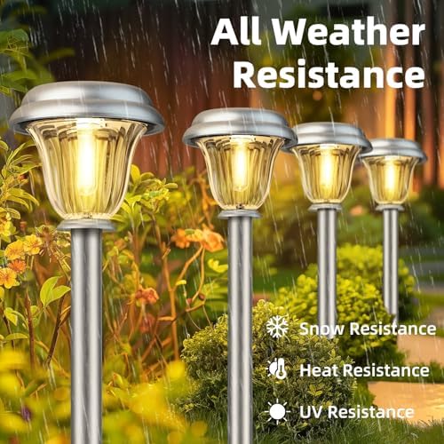 Solar Lights Outdoor Waterproof Stainless Steel Glass Solar Pathway Lights - Image 4