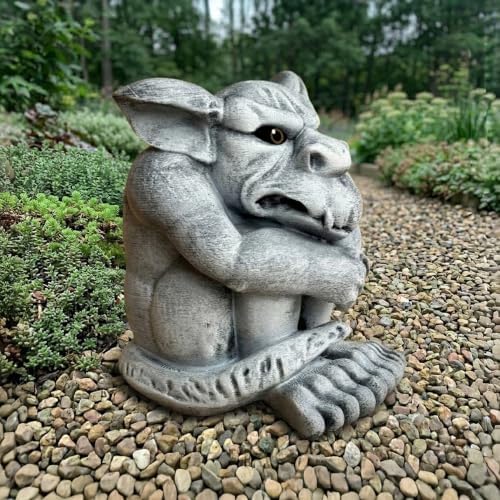 OLOMA Concrete Gargoyle Garden Statue Gothic Guardian Sculpture Handmade Outdoor Decor Mythical Creature Stone Figurine Patio Lawn Yard Porch Halloween Fantasy Ornament - Image 4