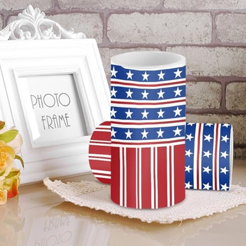 Set of 2 Independence Day Flags Flameless Candles with Remote Outdoor Battery Operated Candles with Timer Flickering LED Pillar Lights for 4th of July USA Patriotic Decoration - Image 2