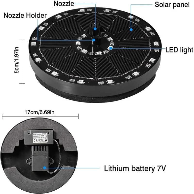 Submersible Sump Pump Floating Solar Fountain Colorful Led Light Garden Fountain Water Pump Garden Decoration Transfer Pump (Color : 6 Led Light) - Image 3