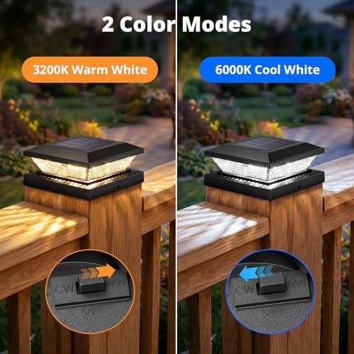 Mlambert 4x4 Solar Post Cap Lights Outdoor 16 Pack, Waterproof Solar Fence Light for Wooden/Vinyl Post, 2 Color Outside Deck Patio Porch Decor, Black - Image 2