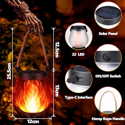 iBaycon 2 Pack Gen2 Solar Lantern Lights USB Halloween Flame Lamp, Red - Image 4