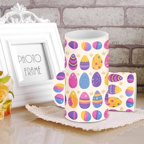 Set of 2 Flameless Candles with Remote Battery Operated Candles with Timer, Multicolor Easter Eggs Print, Flickering LED Pillar Lights for Easter Day Party Home Decor - Image 3