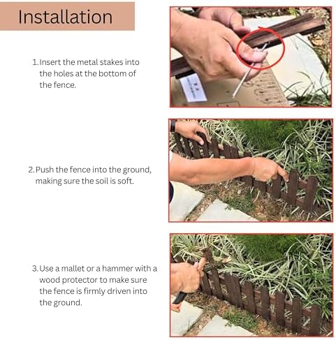 ShopLaLa Landscape Edging (Total 5.5ft Length) Wooden Animal Barrier Fence - Image 4