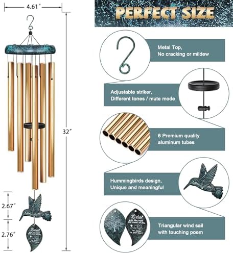 Sympathy Wind Chimes for Outside Deep Tone, Memorial for Loss of Loved One Prime, Bereavement Condolence Remembrance Funeral Gifts for Grieving Friends Loss of Mother Father - Image 5