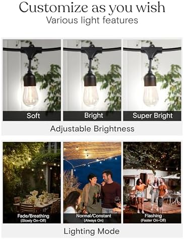 Brightech Solar String Lights with 32 Hanging Edison Bulbs and Brightness Controls with Remote 7W-104 3000K - Image 3