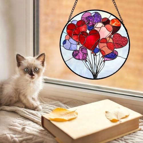 CHATYOUNG Stained Glass Window Hanging Heart-Shaped Balloon Large 15" - Mother's Valentine's Day Suncatcher Door Garden Home Decor Birthday for Woman Mom Nana Spouse Girlfriend Men - Image 2