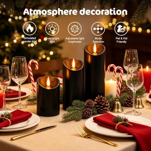 3 Pack Black Real Wax Rechargeable Candles Flickering Realistic - Image 3