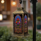 Solar Lantern Outdoor Waterproof Stained Glass Garden Decor LED Hanging Solar Lights Tabletop Lamp Gifts for Women Mom Outside Yard Patio Porch by DERUINVAIO