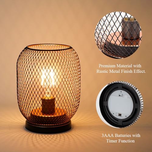 TRIROCKS Set of 4 Battery Operated Lamp LED Table Lantern, Metal Cage Cordless Lamps with LED Bulb，Vintage Decorative Outdoor Lantern for Weddings, Parties, Patio, Events for Indoors Shelf Decor - Image 2