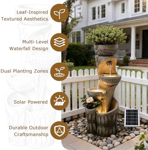 4 Tiered Solar Water Fountain Outdoor Garden Waterfall Fountains - Image 6