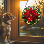Stained Glass Window Hanging - Poinsettia Suncatcher for Door Garden Home Decor Birth Flower Sun Catcher Birthday Mother's Day for Lovers Friend Women Mom Nana 11.8 in - Image 2