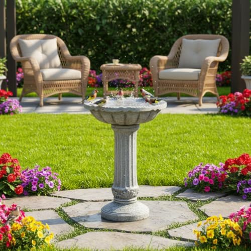 Concrete Bird Bath for Outdoor Garden, 16.5" Fluted Pedestal Birdbath, Fiber-Reinforced Stoneware Column Style Garden Decor, 25 lb Vintage Yard Statue, Light Gray - Image 7