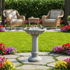 Concrete Bird Bath for Outdoor Garden, 16.5" Fluted Pedestal Birdbath, Fiber-Reinforced Stoneware Column Style Garden Decor, 25 lb Vintage Yard Statue, Light Gray - Image 7