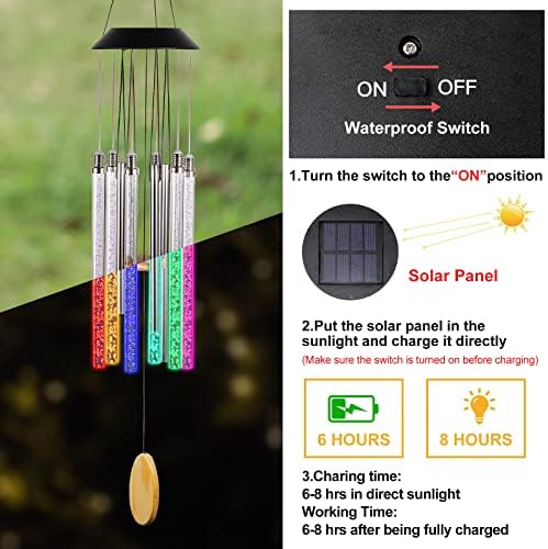 Solar Wind Chimes for Outside, DesGully 6 LED Tubes Color Changing Outdoor Clearance Unique Garden Decor Colorful Patio, Gifts for Her/Him (37" Long) - Image 5