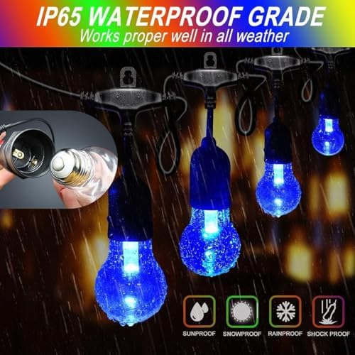 105FT Outdoor String Lights, 32 Shatterproof E26 Edison LED Bulbs, Dimmable RGB Color Changing Patio Lights Waterproof with Remote. for Backyard, Garden, Party, Bistro, Cafe - Image 3