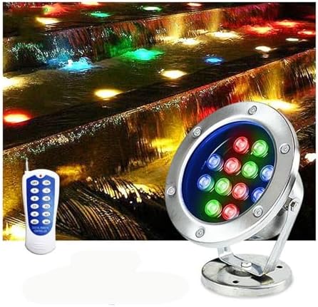 RGB Pond Light LED Underwater Submersible with Remote Control, Stainless Steel IP68 Waterproof Pool Lamp Colorful Landscape Light(AC24V,12W) by Unknown