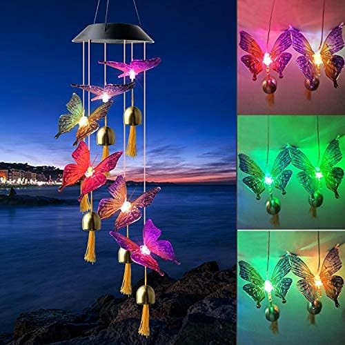 Black Butterfly Bell Solar Wind Chimes - Outdoor Solar Lights for Garden Decor - Gifts for Mom by ShangTianFeng